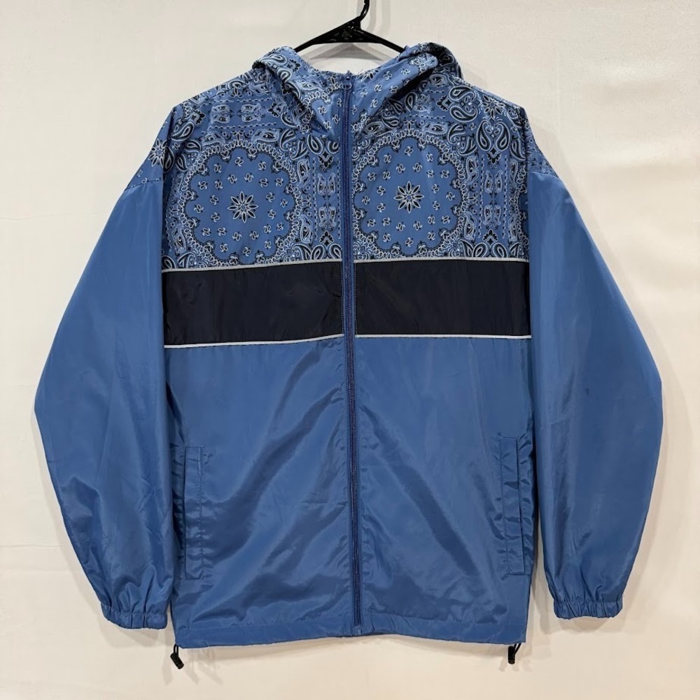 Original Use Mens Blue Bandana Paisley Hooded‎ Windbreaker Jacket XS Full Zip